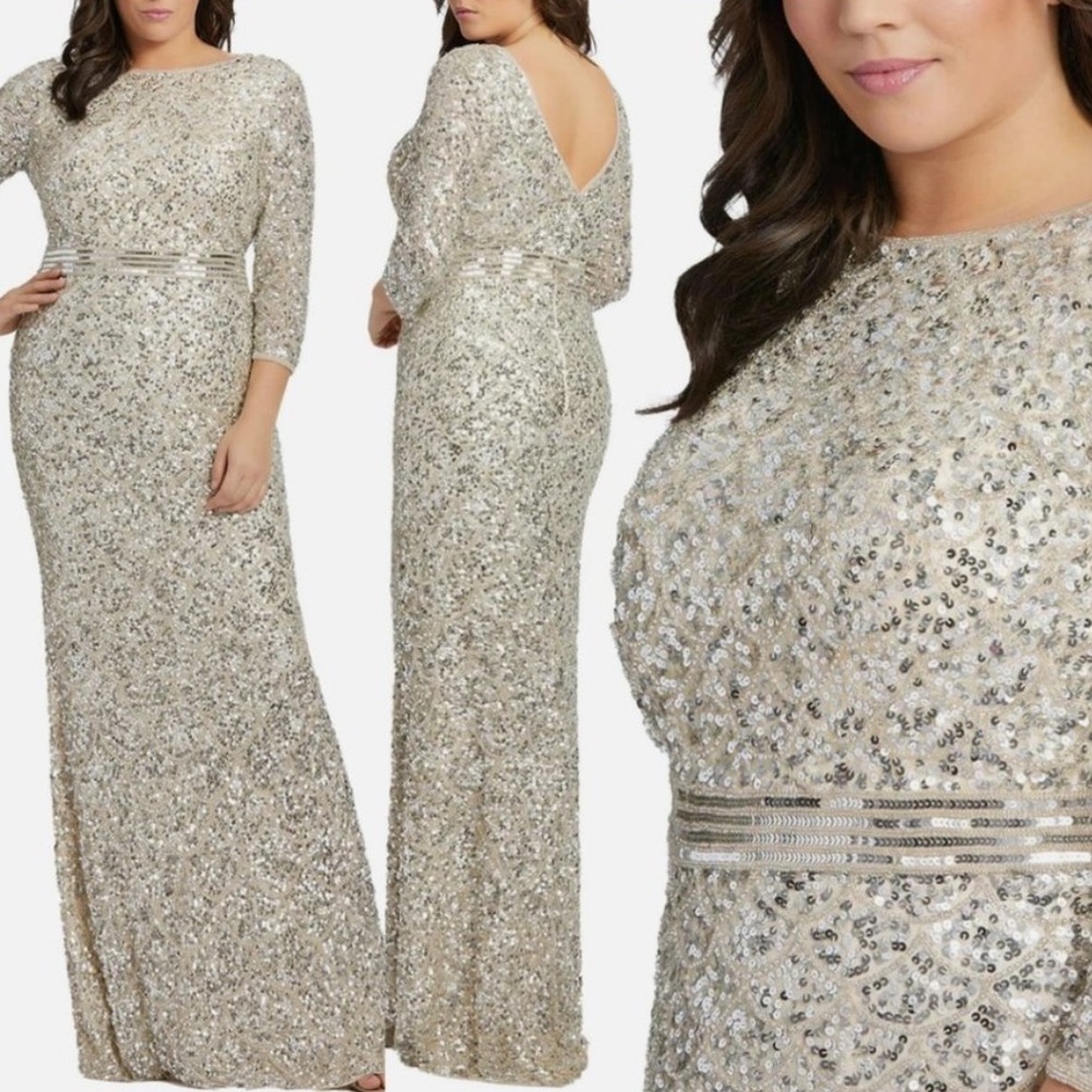 Mac Duggal Glittering Silver Maxi Gown